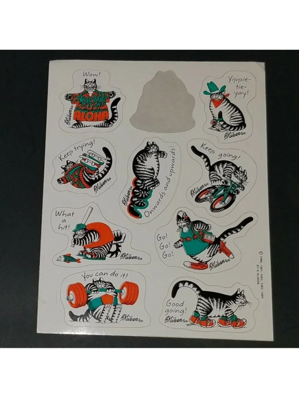 VTG 1989 B Kliban Black White Striped Cat Sticker Sheets (19 Stickers Total)